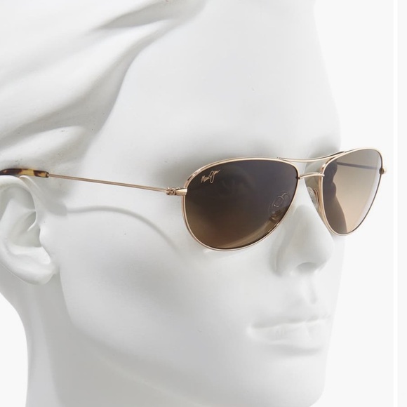 Maui Jim Baby Beach Sunglasses Gold Rims Bronze Lenses With Tortoise Tips. - Picture 3 of 6